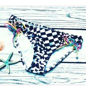 NWT  Hobie Sz S Adorable Bikini Bottoms Black & White Checked & Butterfly Print